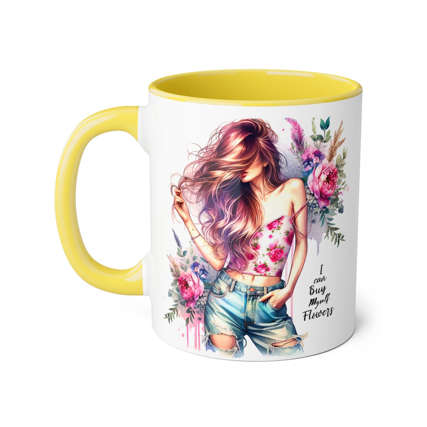 I Can Buy Myself Flowers Bohemian Floral Accent Mug, Inspirational Coffee Cup, Gift for Her, Home Decor, Flower Lover, Self-Care Reminder