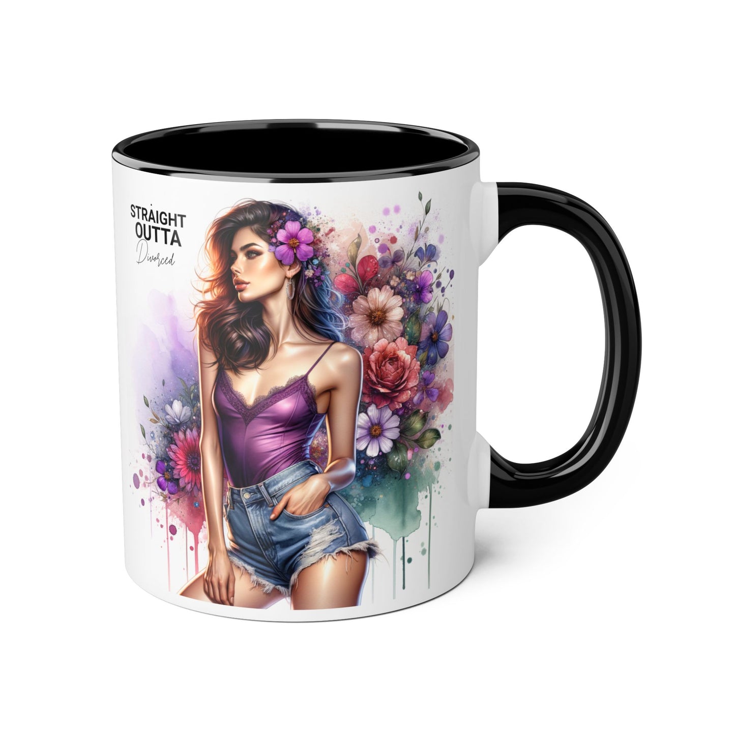 Straight Outta Divorced Humoristic Floral Art Accent Mug, Straight Outta, Gift for Her, Coffee Lover, Home Décor, Unique Tea Cup, Birthday Present