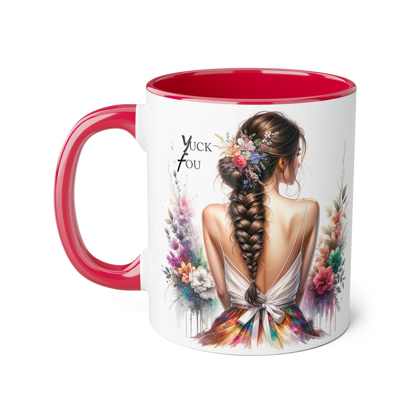 Floral Accent Mug with Yuck Fou Design – Gift for Coffee Lovers, Unique Home Decor, Flower Art Mug, Personalized Drinkware, Boho Style
