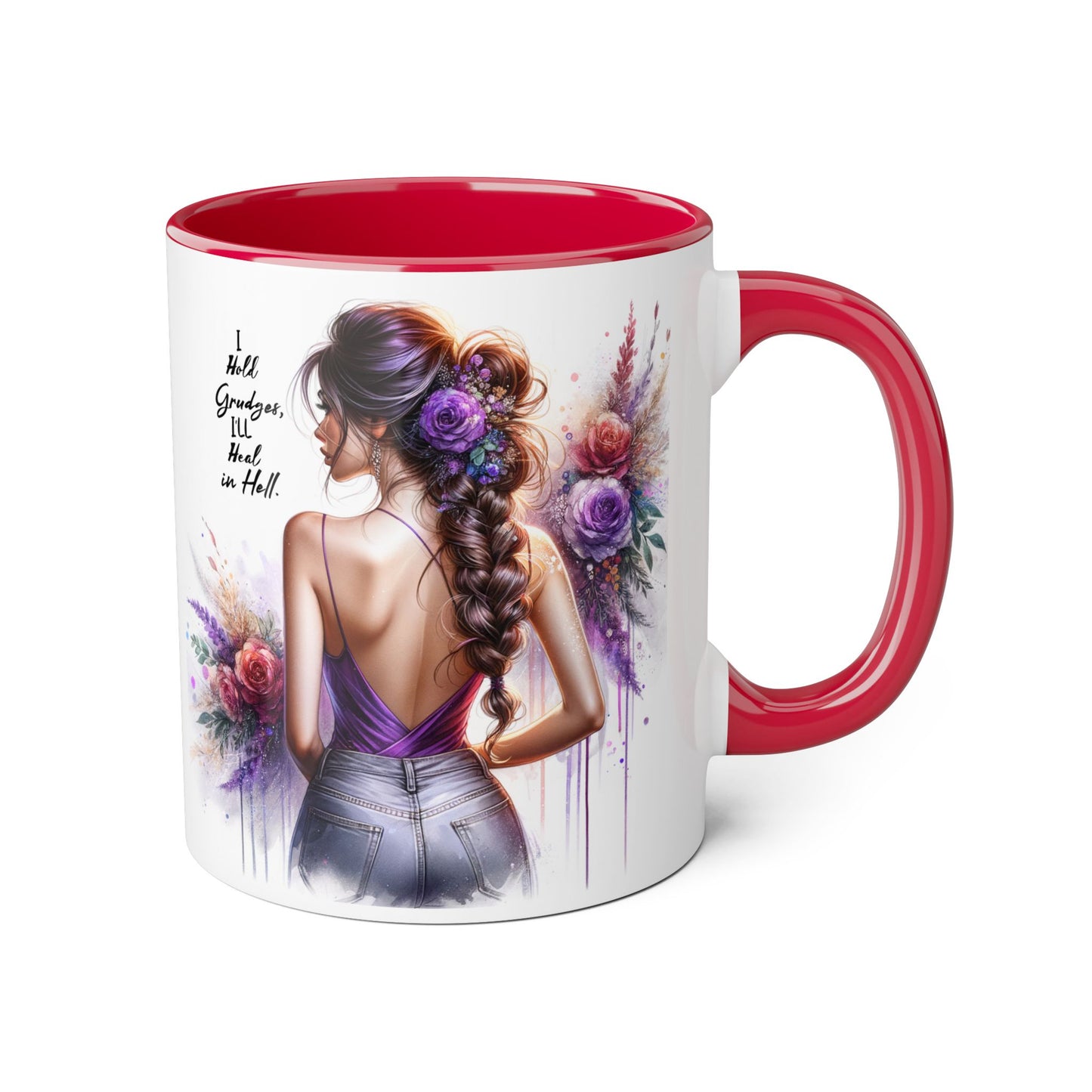 I Hold Grudges, I'll Heal in Hell Elegant Floral Accent Mug, Inspirational Coffee Cup, Gift for Her, Stylish Tea Mug, Home Décor, Unique Drinkware
