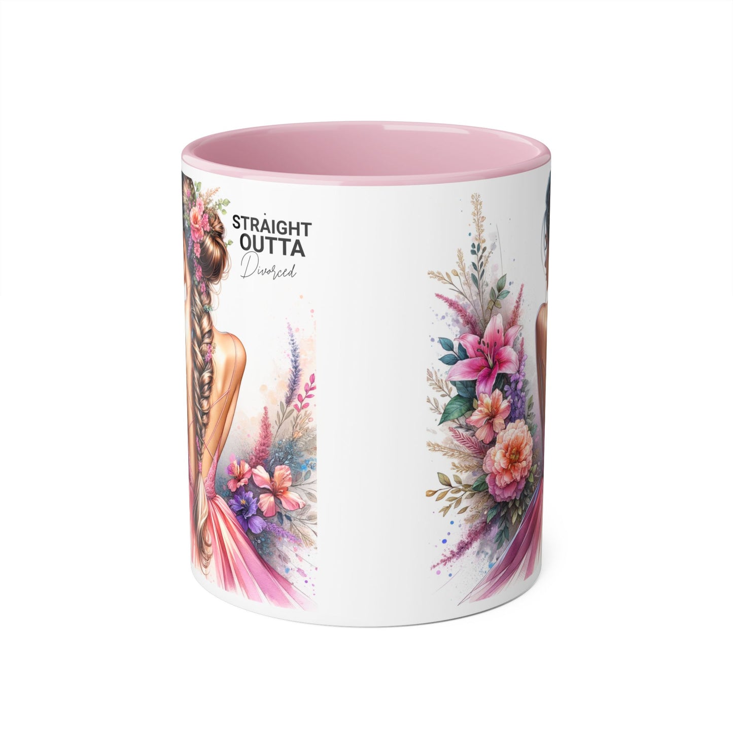 Straight Outta Divorced Humoristic Floral Art Accent Mug - Perfect Gift for Friends, Birthday Celebration, Mother's Day, Coffee Lover, Home Decor