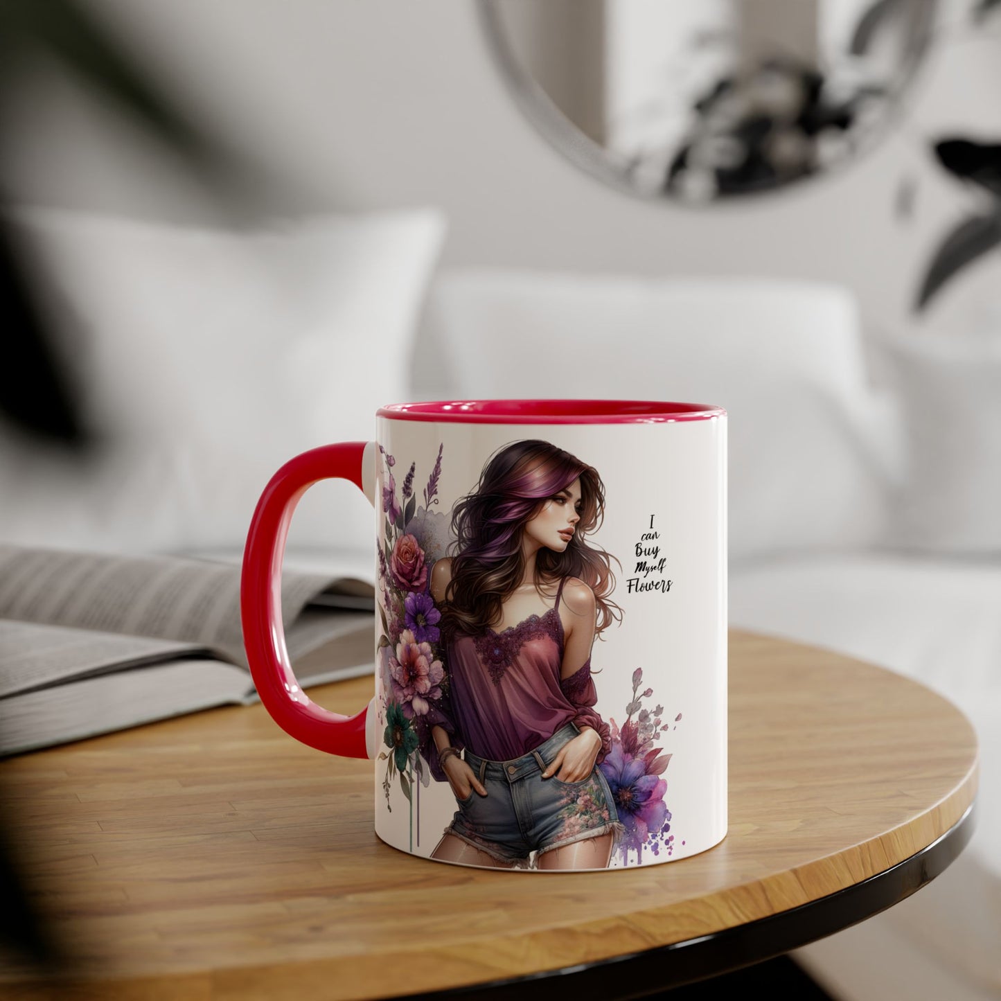 I Can Buy Myself Flowers Floral Art Accent Mug, 11oz Coffee Cup for Flower Lovers, Gift for Her, Boho Kitchen Decor, Unique Art Mug