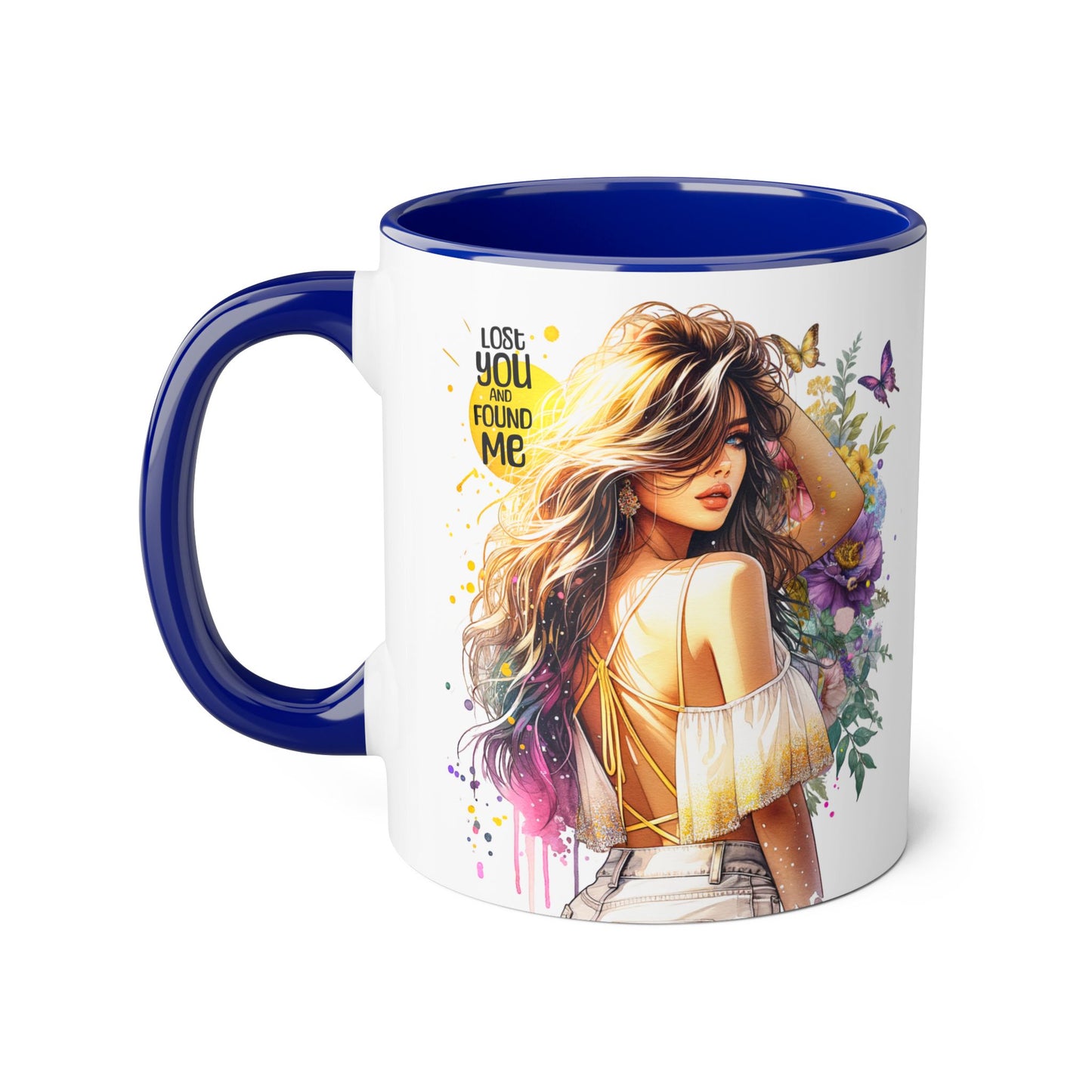 Lost You Found Me Accent Mug, Inspirational Coffee Cup, Gift for Her, Floral Art, Unique Drinkware, Birthday Mug