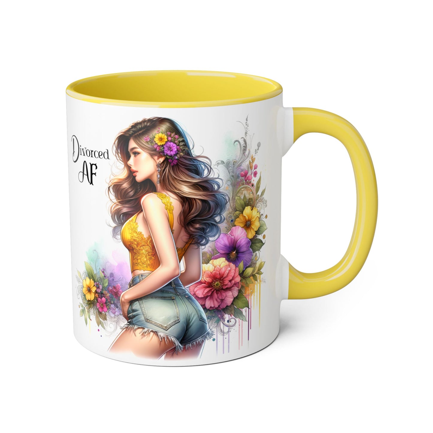 Divorced AF Floral Accent Mug, Humor Coffee Cup, Gift for Divorce Celebration, Self-Love Mug, Unique Present for Her