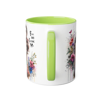 Free and Loving Me Floral Accent Mug | 11oz Coffee Cup, Gift for Her, Art Mug, Bohemian Decor, Flower Lover Gift