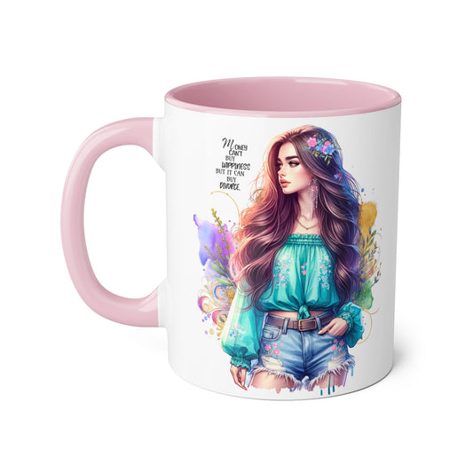 Money Can't Buy Happiness But It Can Buy Divorce Humoristic Colorful Inspirational Accent Mug, Stylish Coffee Cup, Motivational Tea Mug, Gift for Her, Home Decor, Unique Art Mug