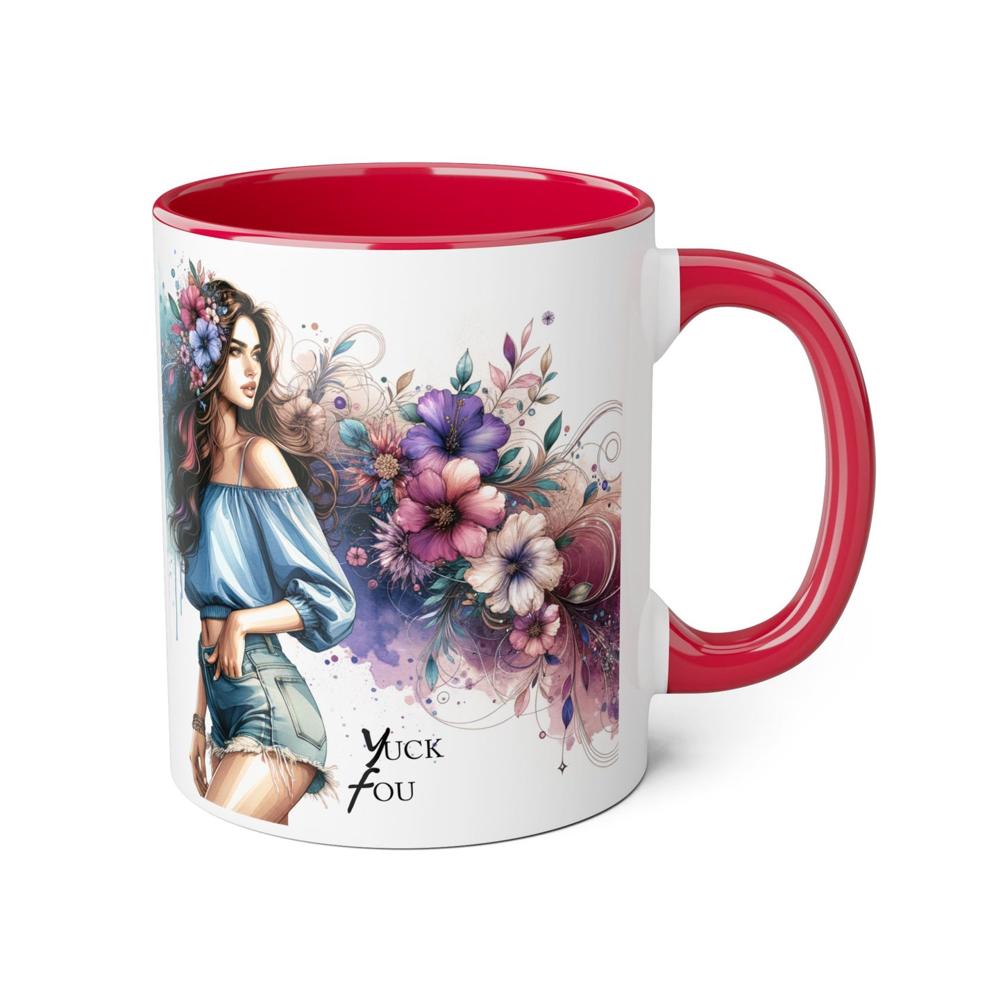 Yuck Fou Bohemian Floral Accent Mug, 11oz Coffee Cup for Art Lovers, Unique Gift for Birthdays, Mother's Day, Relaxation Tea, Decor