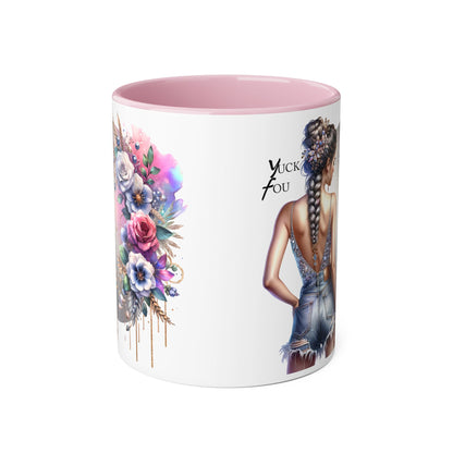Yuck Fou Boho Floral Accent Mug, 11oz | Artistic Coffee Cup, Gift for Her, Stylish Drinkware, Home Decor, Mother's Day Present