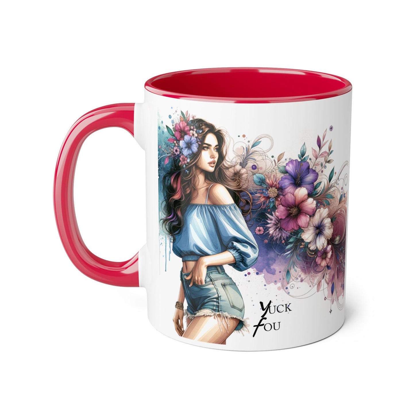 Yuck Fou Bohemian Floral Accent Mug, 11oz Coffee Cup for Art Lovers, Unique Gift for Birthdays, Mother's Day, Relaxation Tea, Decor