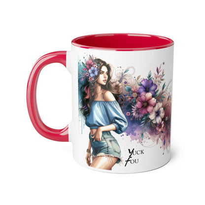 Yuck Fou Bohemian Floral Accent Mug, 11oz Coffee Cup for Art Lovers, Unique Gift for Birthdays, Mother's Day, Relaxation Tea, Decor