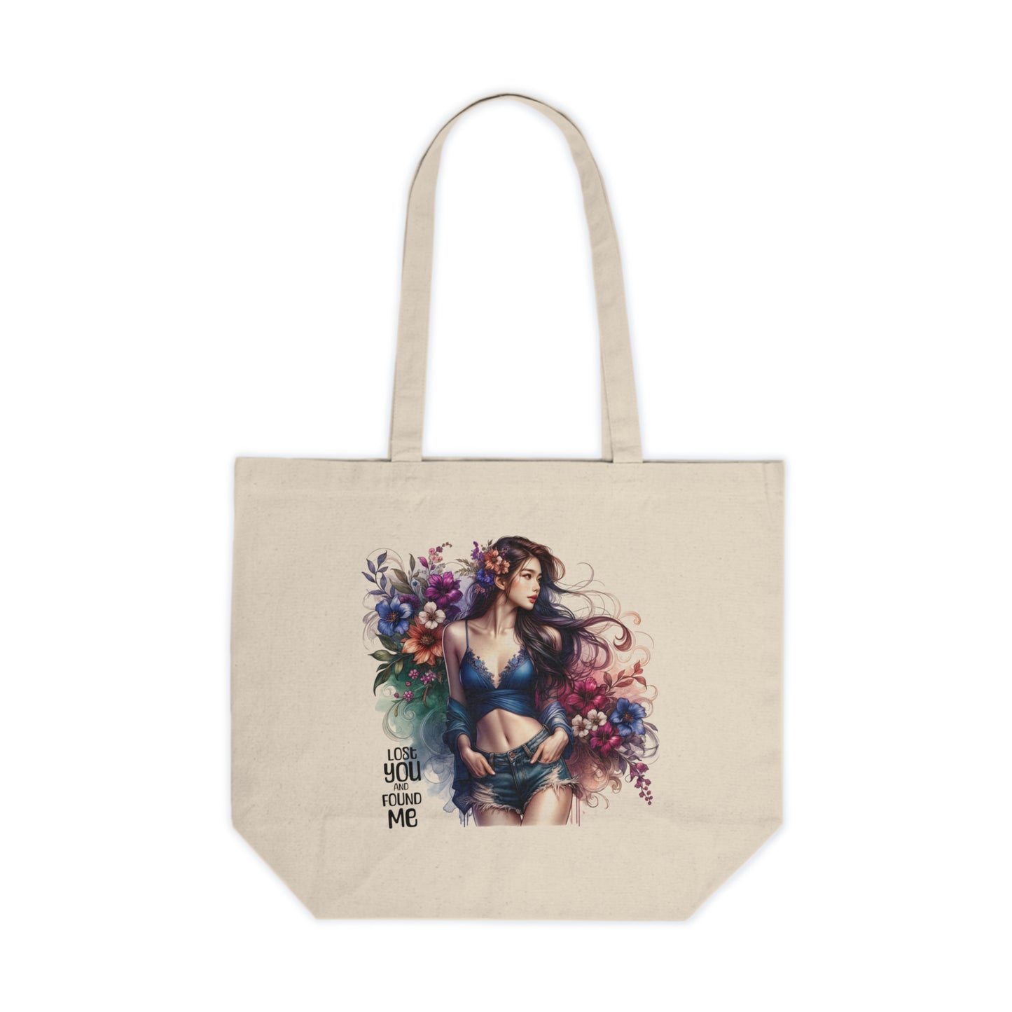 Lost You and Found Me Floral Art Canvas Tote Bag - Botanical Shopping Bag, Eco-Friendly Grocery Tote, Gift for Her, Unique Flower Pattern, Boho Chic Style