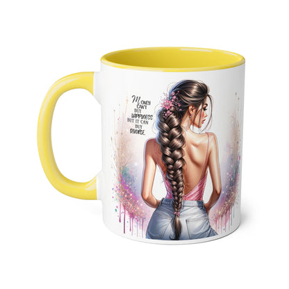 Money Can't Buy Happiness But It Can Buy Divorce Humoristic Empowered Woman Accent Mug, Inspirational Coffee Cup, Gift for Her, Motivational Mugs, Birthday Present, Unique Drinkware