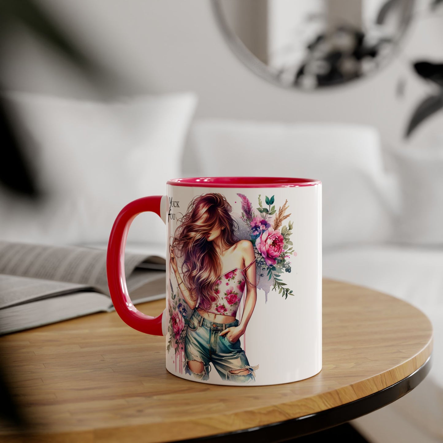 Yuck Fou Stylish Flower Girl Mug, Floral Coffee Cup, Boho Drinkware, Gift for Her, Artful Tea Mug