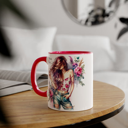 Yuck Fou Stylish Flower Girl Mug, Floral Coffee Cup, Boho Drinkware, Gift for Her, Artful Tea Mug