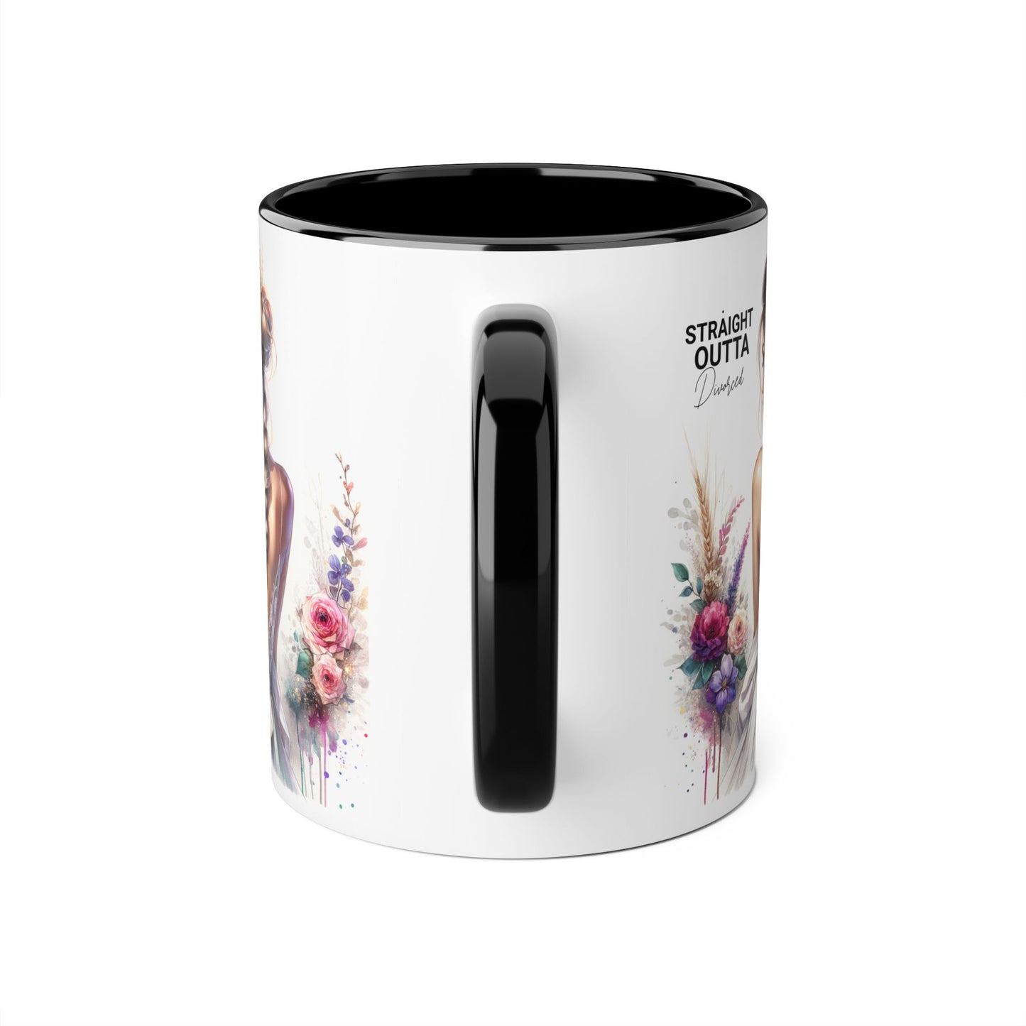 Straight Outta Divorced Humoristic Elegant Floral Accent Mug, Perfect Gift for Weddings, Bridesmaid, Coffee Lovers, Home Decor, Floral Mug, Art Mug