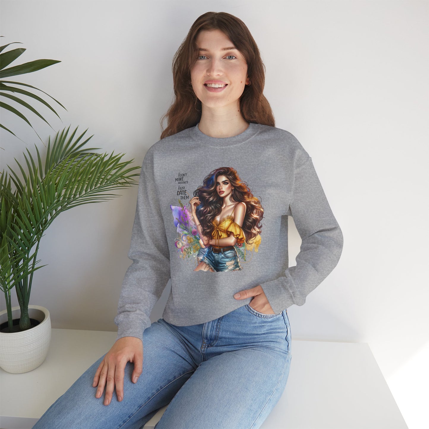I Don`t  Make Mistakes, I Just Date Them Artistic Crewneck Sweatshirt - Perfect for Casual Outings, Gifts, Festivities, and Everyday Comfort, Featuring Colorful Designs