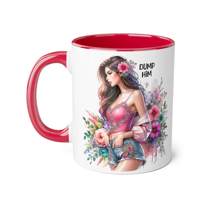 Floral Accent Mug, 11oz Coffee Cup, Gift for Her, Inspirational Mug, Cute Floral Design, Self-Love Coffee Mug