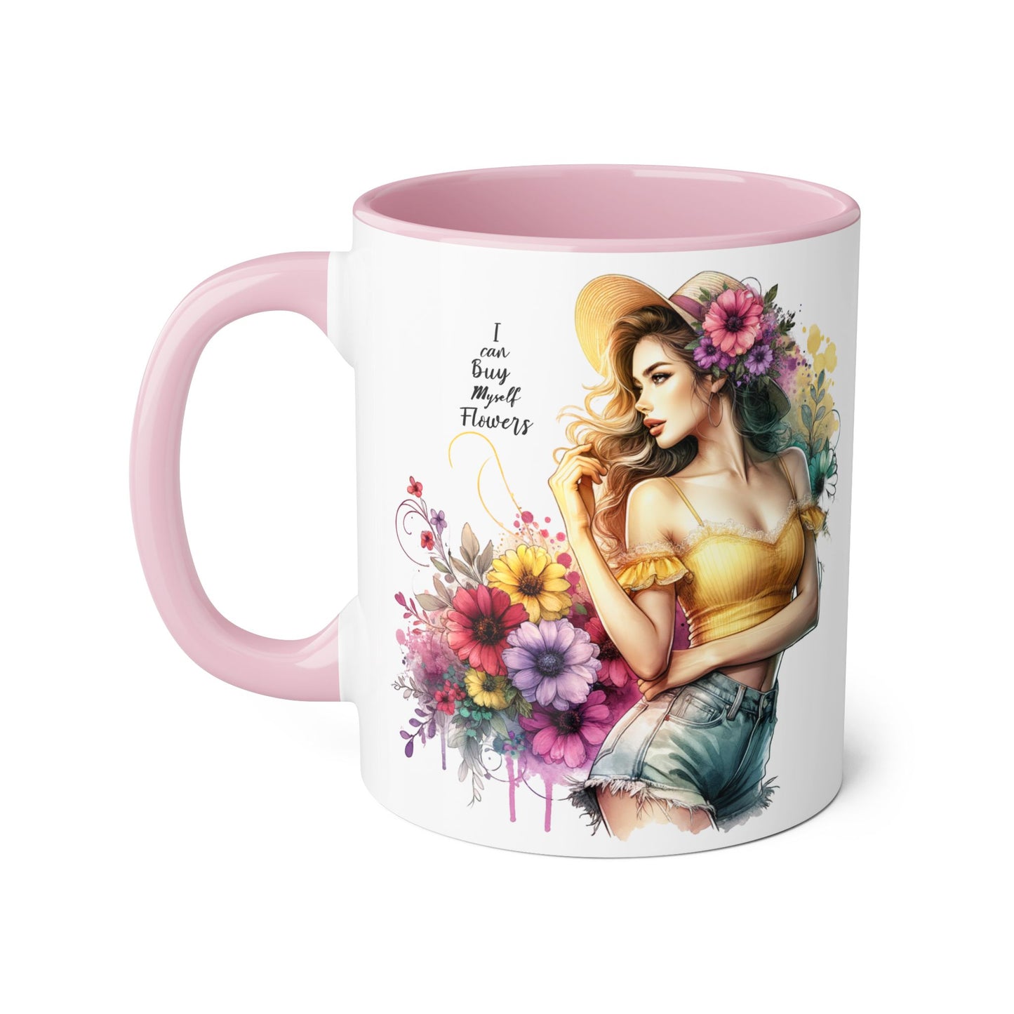 I Can Buy Myself Flowers Chic Floral Accent Mug, Coffee Cup, Gift for Flower Lovers, Tea Mug, Spring Decor, Mother's Day, Home Office Vibe