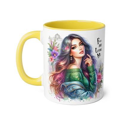 Bohemian Chic Accent Mug, Free and Loving Me 11oz Coffee Cup, Gifts for Her, Artistic Drinkware, Unique Home Decor, Floral Coffee Mug