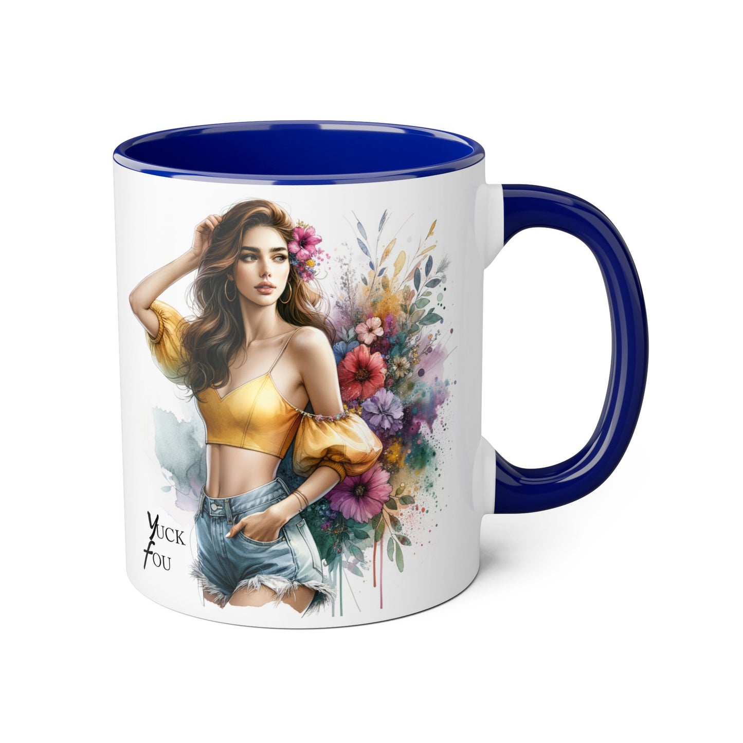 Yuck Fou Floral Accent Mug: Stylish Coffee Cup for Home, Gifts, Birthdays, Tea Lovers, Art Enthusiasts