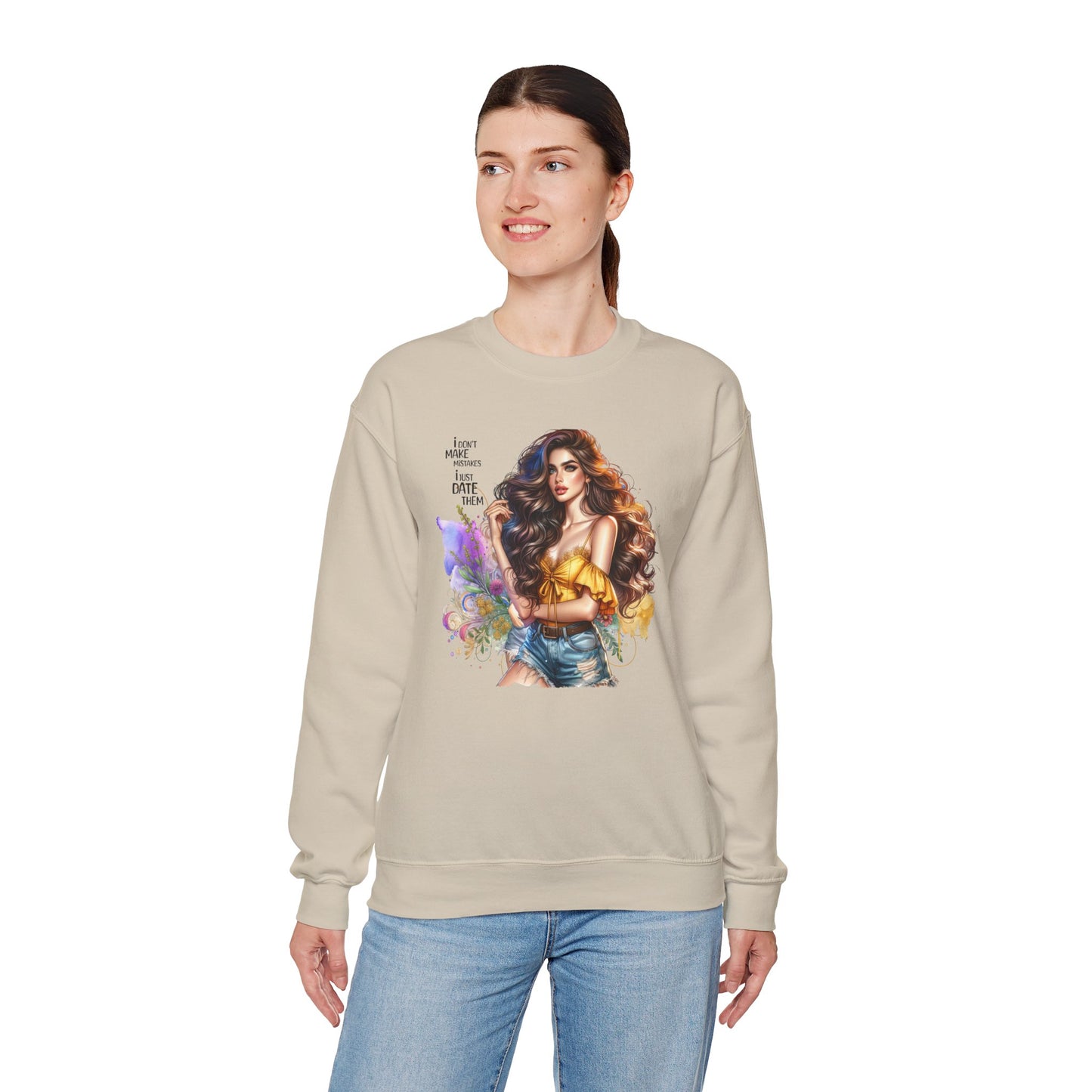I Don`t  Make Mistakes, I Just Date Them Artistic Crewneck Sweatshirt - Perfect for Casual Outings, Gifts, Festivities, and Everyday Comfort, Featuring Colorful Designs