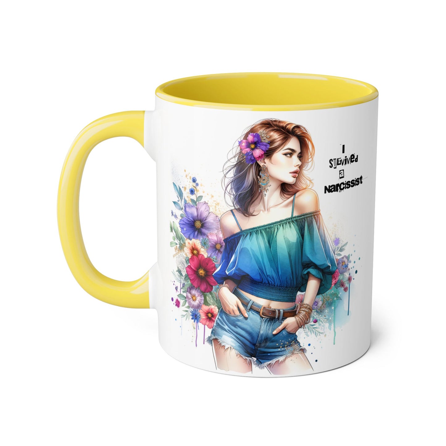 Stylish Floral Accent Mug, Trendy Coffee Cup, Gift for Her, Birthday Mug, Inspirational Drinkware