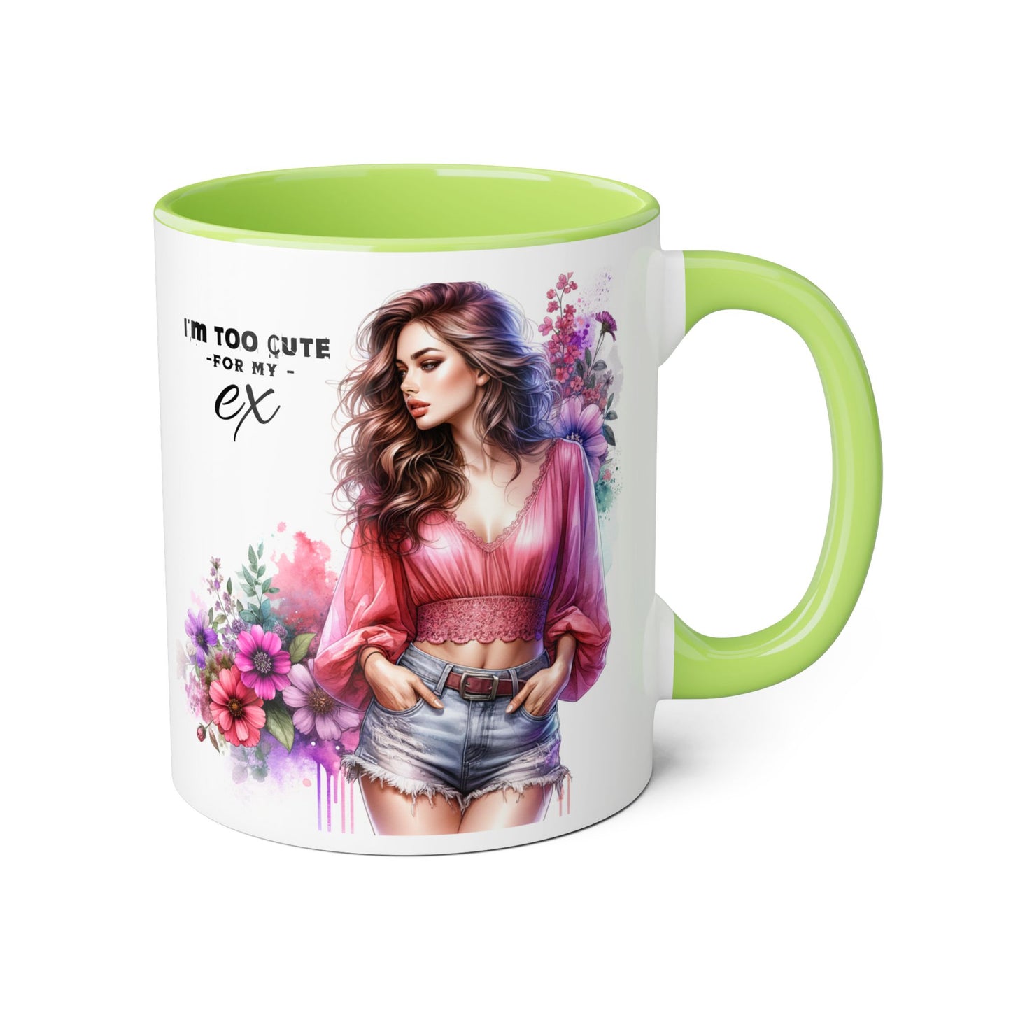 I'm Too Cute For My Ex Sassy Ex-Inspired Accent Mug | Cute Coffee Cup Gift for Her | Floral Design | Funny Mug for Breakup | Unique Gift Idea
