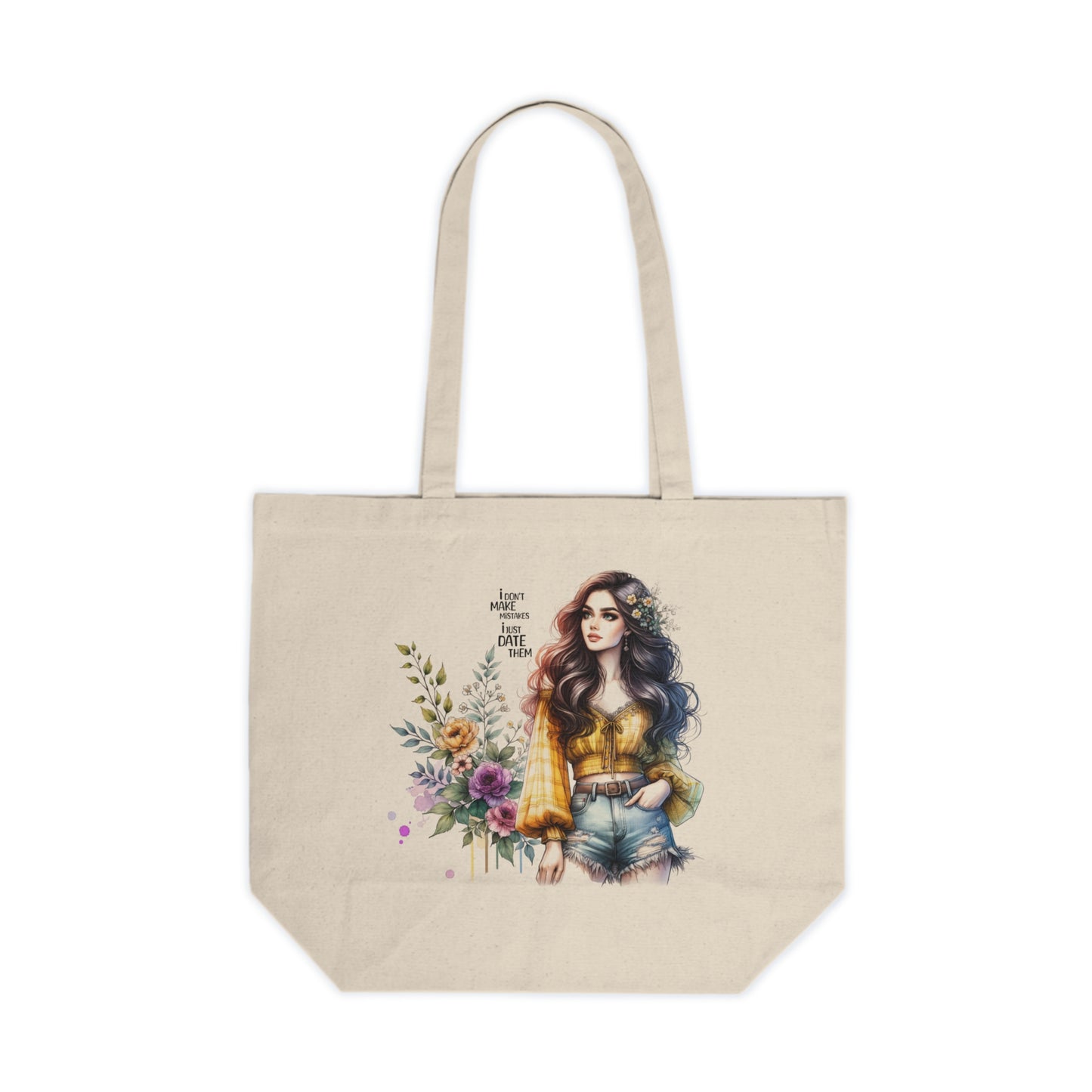 I Don`t Make Mistakes, I Just Date Them Stylish Canvas Tote Bag, Boho Chic Shopping Bag, Floral Design Grocery Tote, Eco-Friendly Reusable Bag, Gift for Her