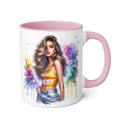 Thank U, Next Vibrant Floral Accent Mug | Unique Coffee Cup, Gift for Her, Artful Drinkware, Boho Style, Colorful Tea Mug, Inspirational Design