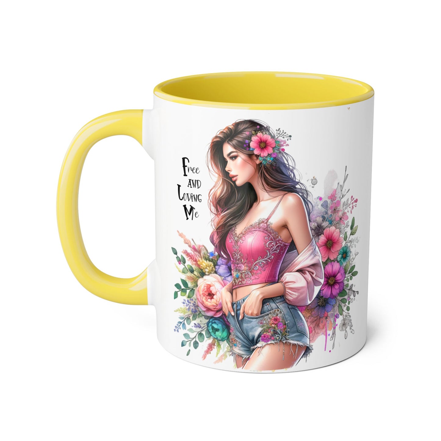 Bohemian Floral Accent Mug, 11oz Coffee Cup, Artisanal Drinkware, Perfect Gift for Nature Lovers, Inspirational Quote Mug, Unique Home Decor