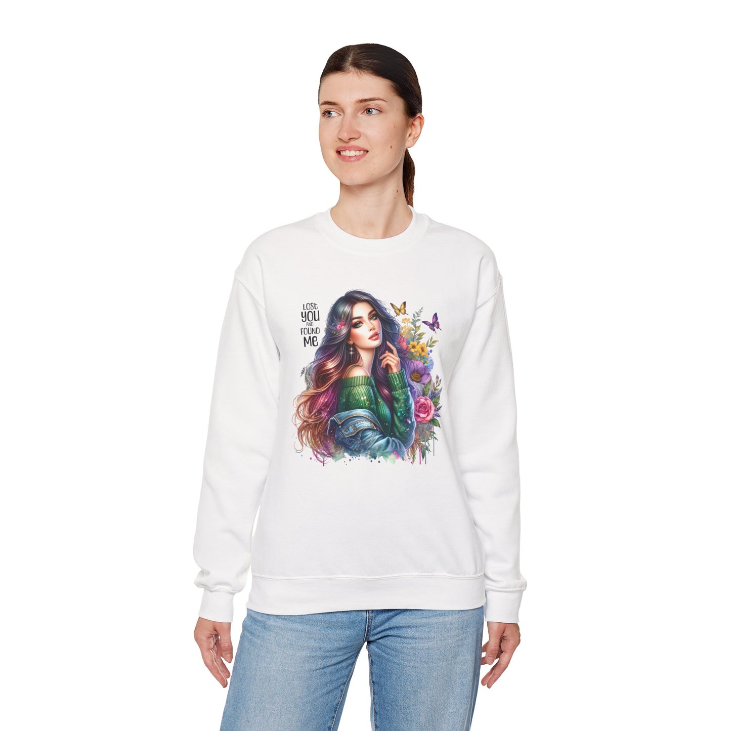 Lost You And Found Me Bohemian Floral Crewneck Sweatshirt, Cozy Graphic Sweatshirt, Gift for Her, Unique Art Pullover, Spring Fashion Crew