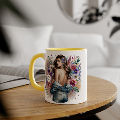 I'm Too Cute For My Ex Floral Accent Mug with Boho Design, Coffee Lover Gift, Tea Cup, Artful Beverage Holder, Personalized Drinkware