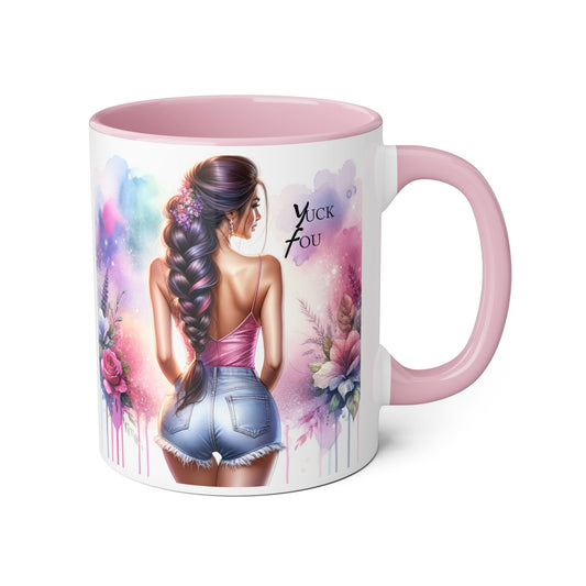 Colorful Floral Accent Mug |  Yuck Fou  Coffee Cup | Unique Gift for Her, Inspirational Drinkware, Fun Tea Mug, Motivational Gift