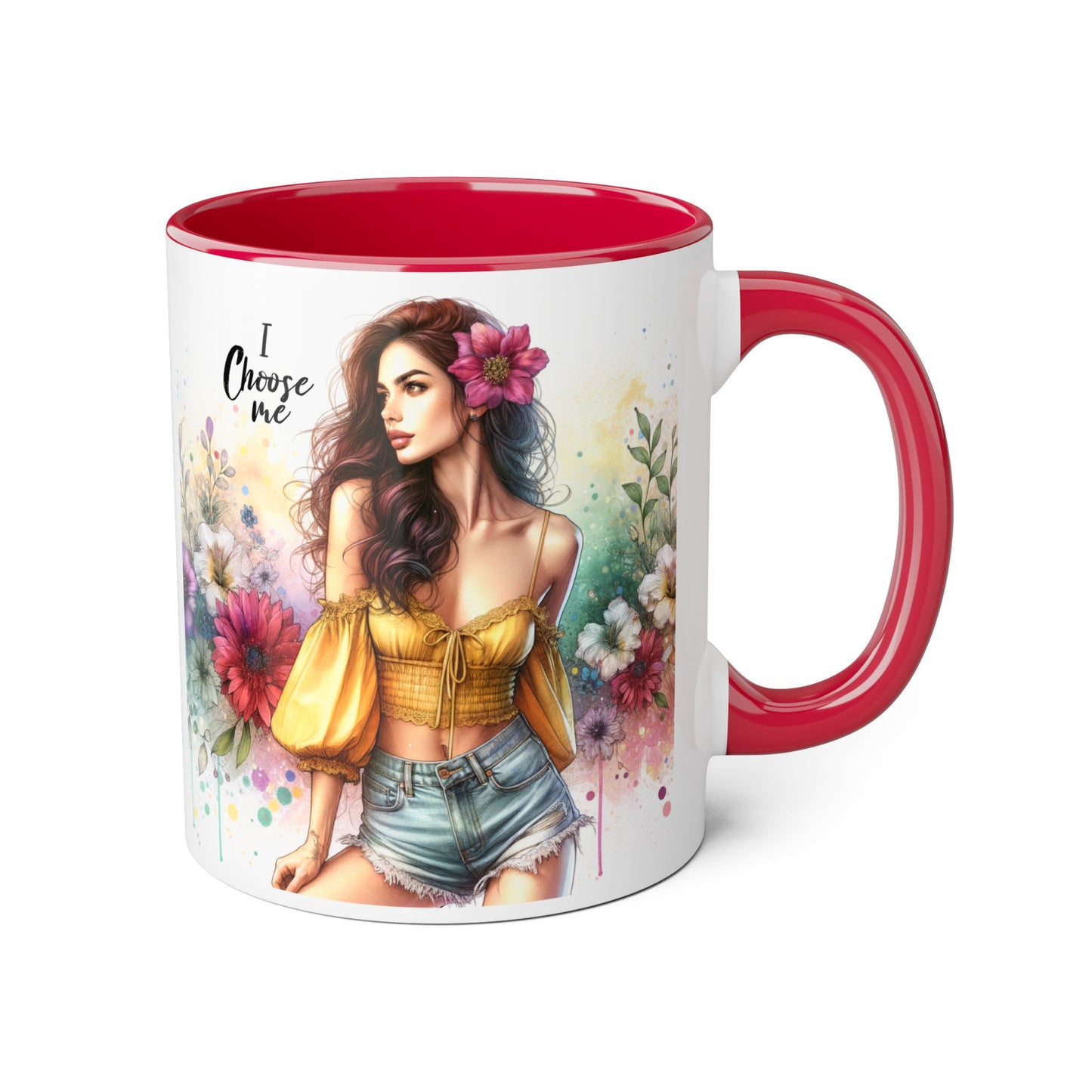 I Choose Me Floral Themed Accent Mugs, 11oz - Eco-Friendly Gift for Self-Care, Birthdays, Friends, Tea Lover, Inspirational Quotes