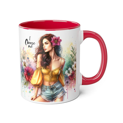 I Choose Me Floral Themed Accent Mugs, 11oz - Eco-Friendly Gift for Self-Care, Birthdays, Friends, Tea Lover, Inspirational Quotes