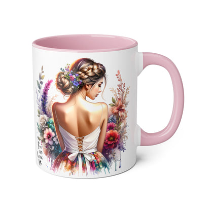 Free and Loving Me Floral Accent Mug, Artistic Coffee Cup, Gift for Mom, Birthday, Mother's Day, Home Decor, Inspirational Mug