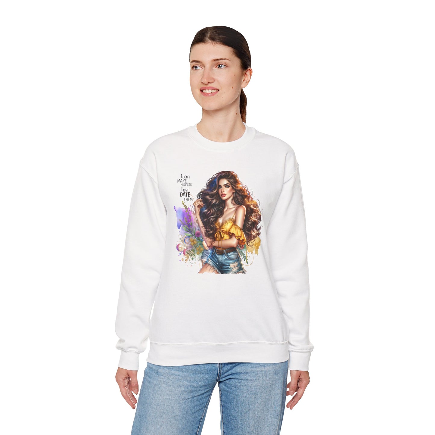 I Don`t  Make Mistakes, I Just Date Them Artistic Crewneck Sweatshirt - Perfect for Casual Outings, Gifts, Festivities, and Everyday Comfort, Featuring Colorful Designs