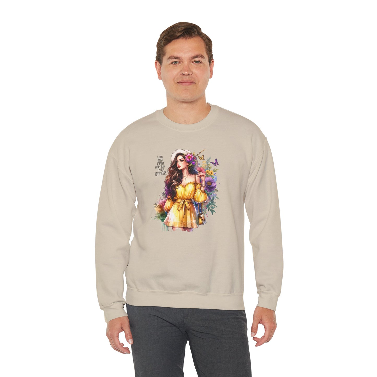 I Am My Own Happily Ever After  Floral Goddess Crewneck Sweatshirt - Boho Chic, Cozy Style, Perfect for Spring, Gift for Her, Casual Wear, Everyday Comfort