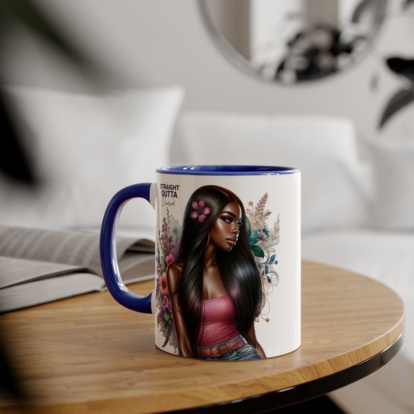 Straight Outta Divorced Humoristic Vibrant Statement Mug, Black Handle Coffee Cup, Floral Art Beverage Mug, Gift for Her, Inspirational Drinkware, Birthday Mug