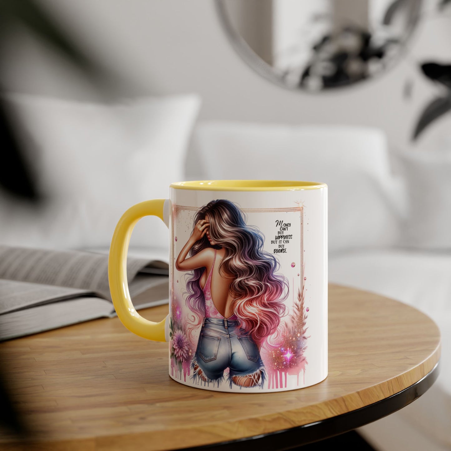 Money Can't Buy Happiness But It Can Buy Divorce Humoristic Gorgeous Floral Accent Mug, Inspirational Coffee Cup, Perfect Gift for Her, Girl Boss Mug, Motivational Drinkware