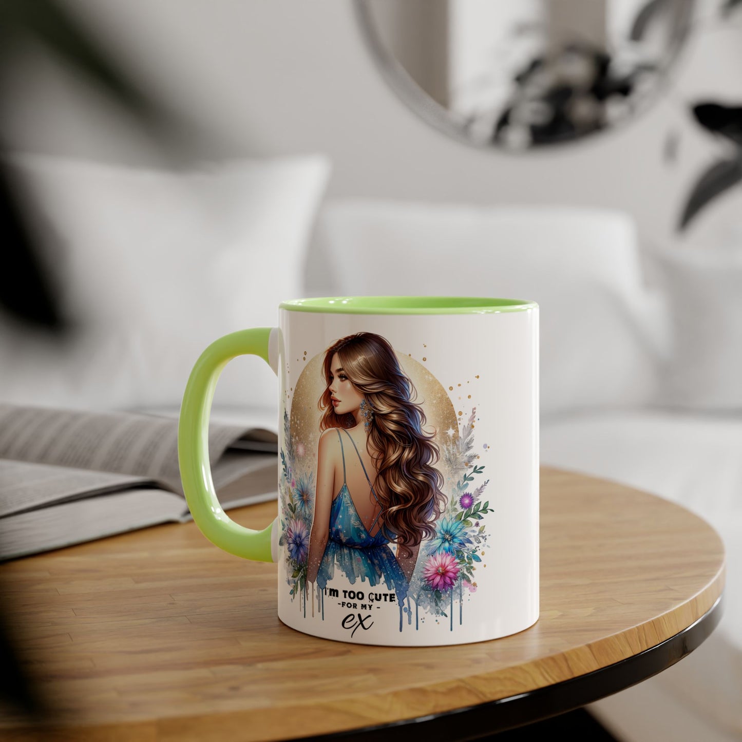 I'm Too Cute For My Ex Chic Accent Mug Designs, Coffee Cup Gift, Floral Artwork, Cute Mug, Inspirational Coffee Mug for Her, Ex Gift Idea, Stylish Drinkware