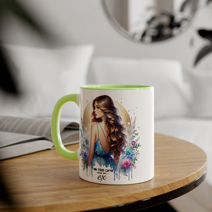 I'm Too Cute For My Ex Chic Accent Mug Designs, Coffee Cup Gift, Floral Artwork, Cute Mug, Inspirational Coffee Mug for Her, Ex Gift Idea, Stylish Drinkware