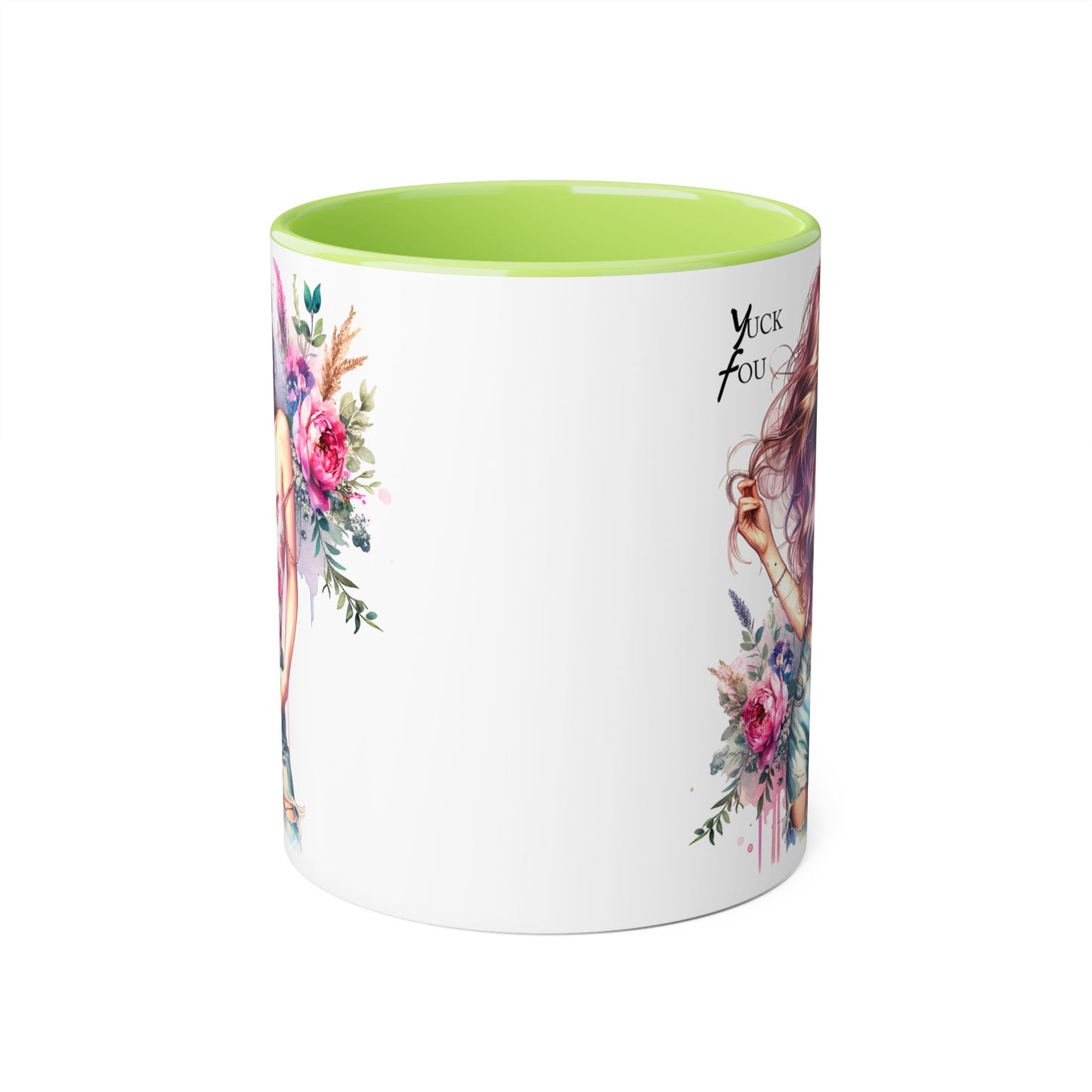 Yuck Fou Stylish Flower Girl Mug, Floral Coffee Cup, Boho Drinkware, Gift for Her, Artful Tea Mug