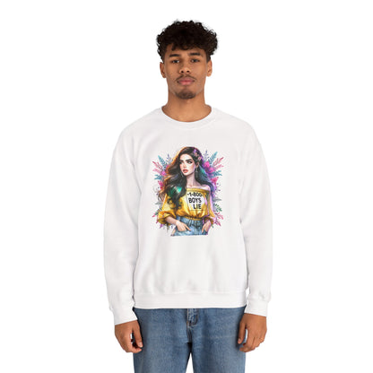 1-800-Boys-Lie Colorful Graphic Crewneck Sweatshirt - 'Boys Lie' Design, Unisex Sweatshirt, Trendy Gift, Casual Wear, Comfortable Outfit