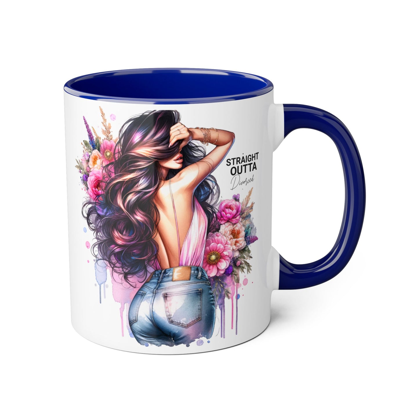 Straight Outta Divorced Humoristic Floral Art Accent Mug - Perfect for Coffee Lovers, Gift for Her, Home Decor, Inspirational, Mother's Day