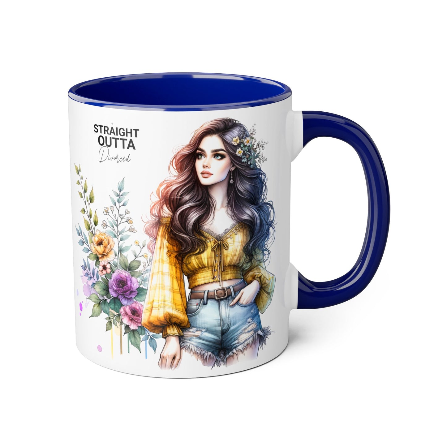 Straight Outta Divorced Humoristic Stylish Floral Accent Mug, Perfect for Coffee Lovers, Gift for Her, Home Decor, Mother's Day, Birthday, Everyday Use
