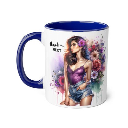 Thank U, Next Floral Accent Coffee Mug with Inspirational Quote, Gift for Her, Tea Mug for Friends, Home Decor, Birthday Present