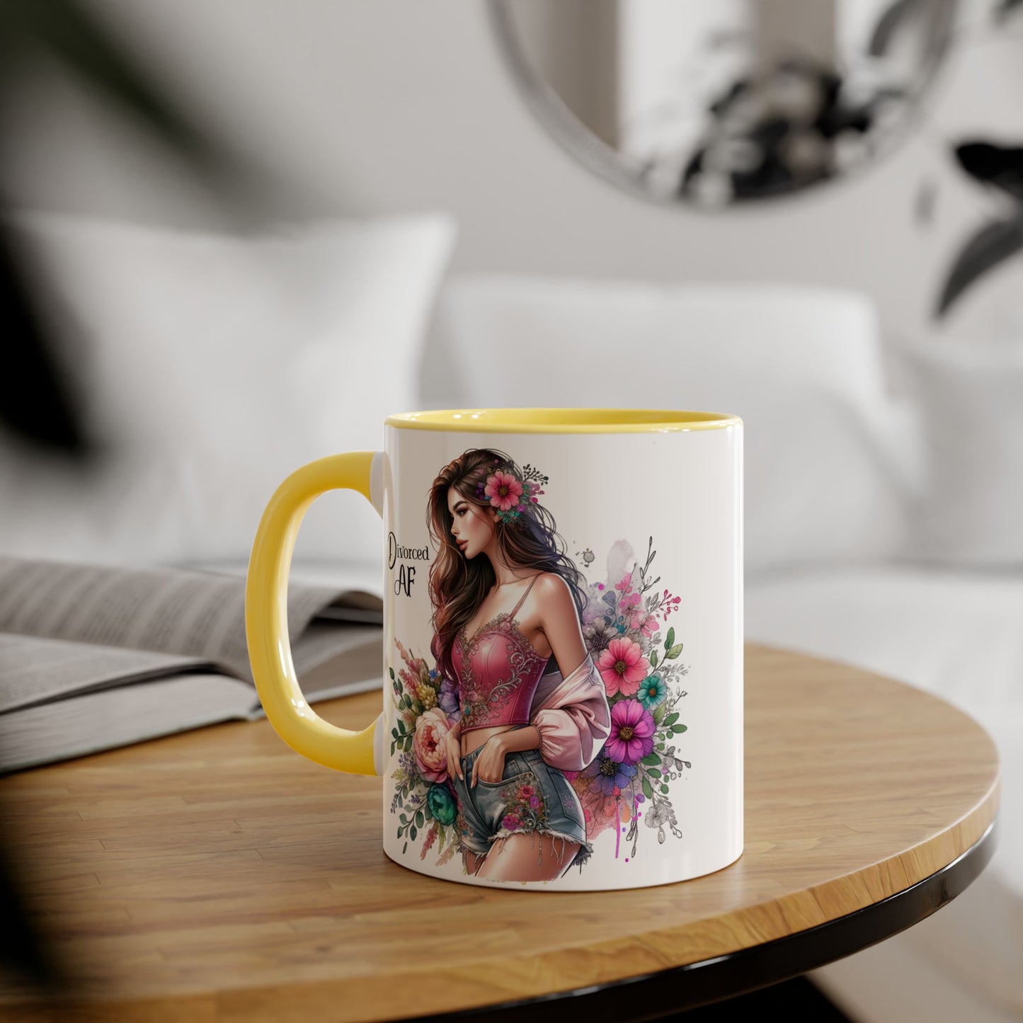 Divorced AF Accent Mug - Trendy Floral Coffee Cup, Perfect Gift for Empowered Women, Humor, Self-Care, Friendship