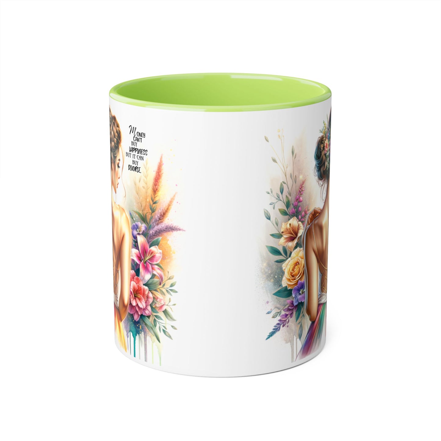 Money Can't Buy Happiness But It Can Buy Divorce Humoristic Beautiful Woman Floral Accent Mug, Inspirational Coffee Cup, Unique Gift, Art Lover Mug, Home Decor, Decorative Coffee Mug