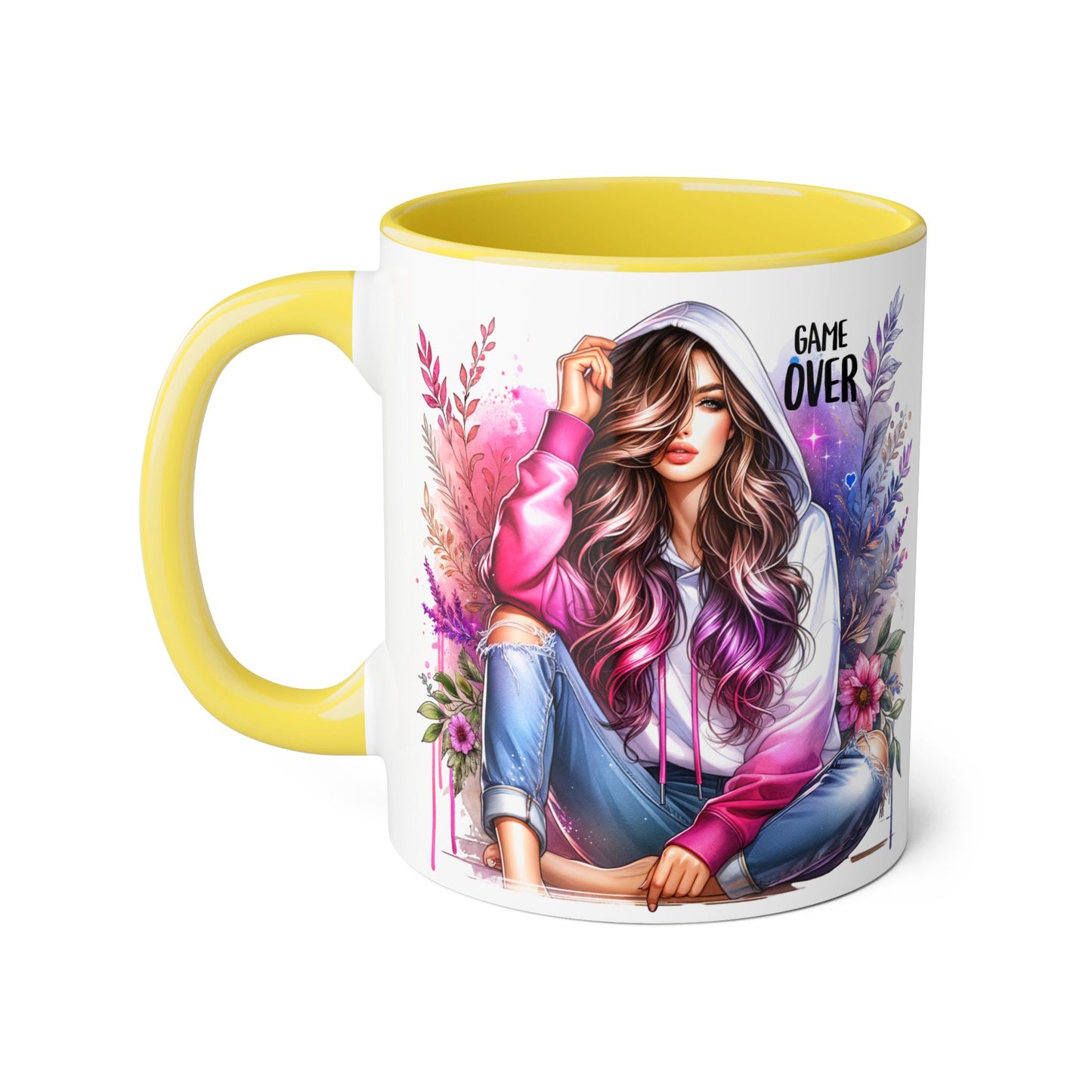 Stylish Gamer Mug, Game Over Coffee Cup, Floral Art Drinkware, Cute Gift for Gamers, Trendy Ceramic Tea Mug